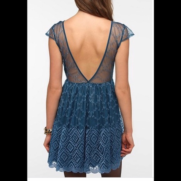 Pins and Needles metallic blue v-back dress - Picture 1 of 3